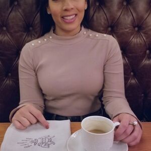 long sleeve low turtleneck pearl top | Zara